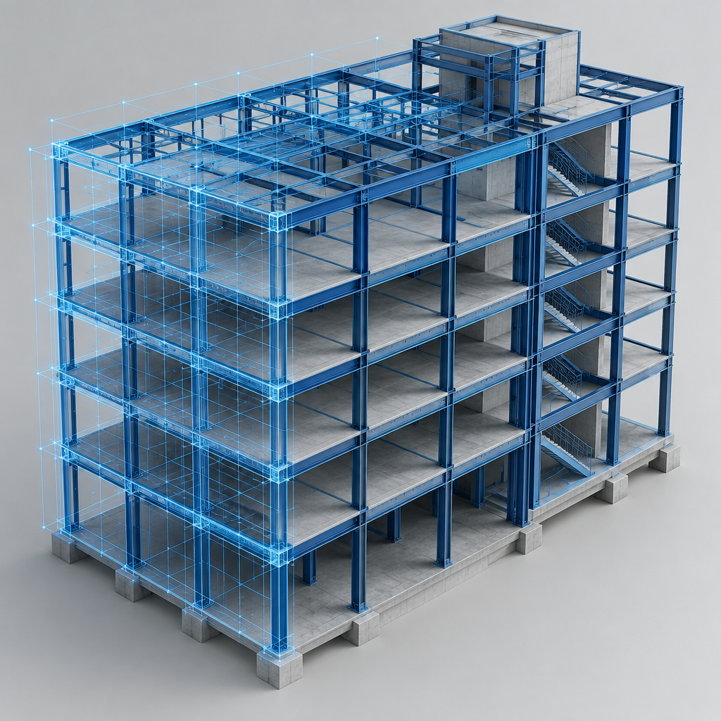3D BIM model of a multi-story building frame